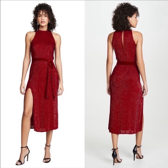 Retrofete Tilly Sequined High Neck Cocktail Red Sleeveless Midi Dress size Small - Picture 2 of 12